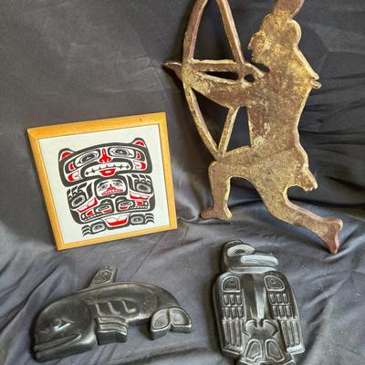 Native American Art: Killer Whale, Thunderbird, Bear And Iron Statue 