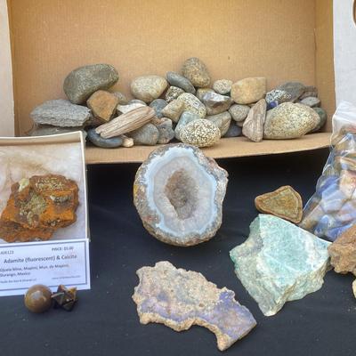 Adamite, Calcite, Geode, Tumbled Rocks With Other Rocks