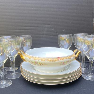 12 Piece Wine Glasses With 4 Piece Noritake Plates And Serving Dish