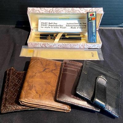 Vintage Japanese Pilot Mechanical Pencil Set And Leather Wallets