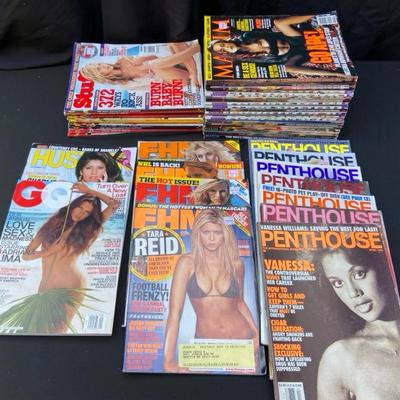 Huge Stack Of Maxim, Penthouse, Stuff, FHM, GQ, And Hustlr Magazines