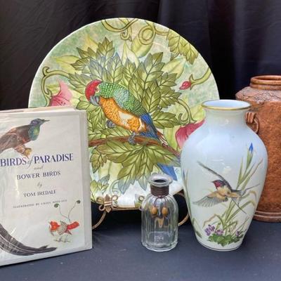 Franklin Porcelain Meadowland Bird Vase, Parrot Serving Platter, And More