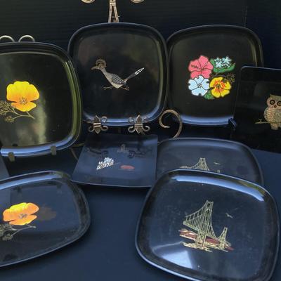Vintage Couroc Monterey, California Plates: Roadrunner, Golden Gate Bridge, California Poppy