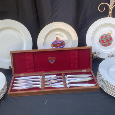 Gerber Miming Legendary Steak Knife Set With Gibson Ornament Plates 