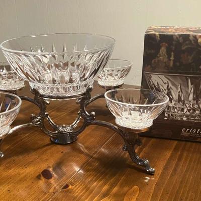 Four Armed Epergne with Crystal Bowls