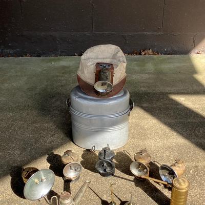 Miner's Lamps, Oil Cans, and 3 Piece Lunch Pail
