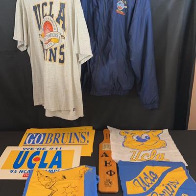 UCLA Bruins Memorabilia Lot | 1995 Champs Shirt, Jacket, Towels, Paddle, Signs & More