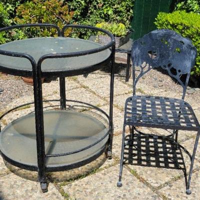 Rolling Bar Table With Metal Chair