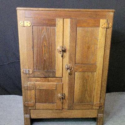 Antique Wooden Icebox Cabinet | Brass Hinges & Latches, Early 20th Century Charm