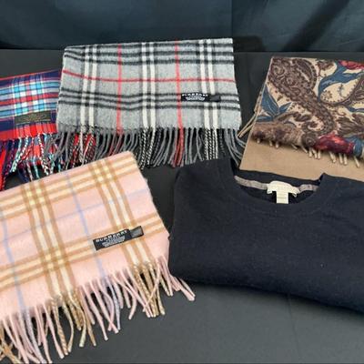 Burberry Cashmere Scarves & Sweater Lot | 100% Cashmere | Plaid & Paisley Patterns