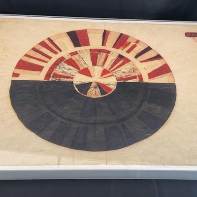 Framed Abstract Asian-Inspired Art on Rice Paper | Red, Black & Natural Tones