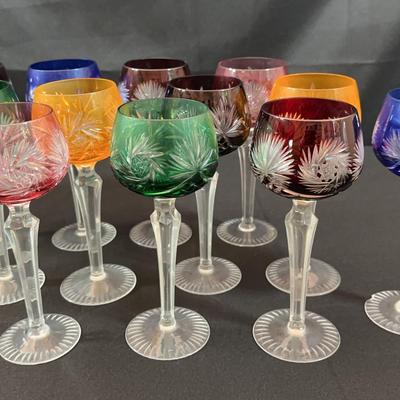 Bohemian-Style Cut to Clear Crystal Cordial Glasses – Set of 12 in Jewel Tones