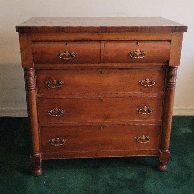 Antique Empire Chest of Drawers | Solid Wood | Turned Column Details