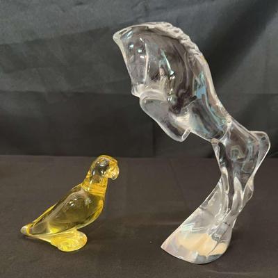Baccarat Crystal Rearing Horse And Parakeet 