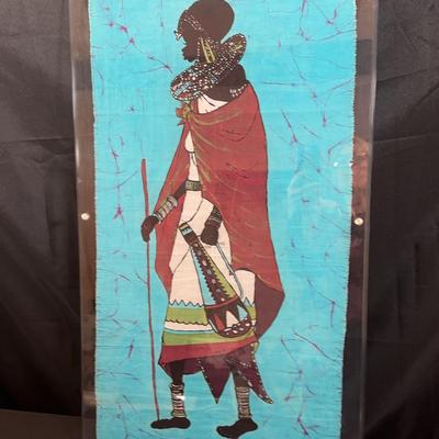 Framed African Woman on Fabric Signed by Artist