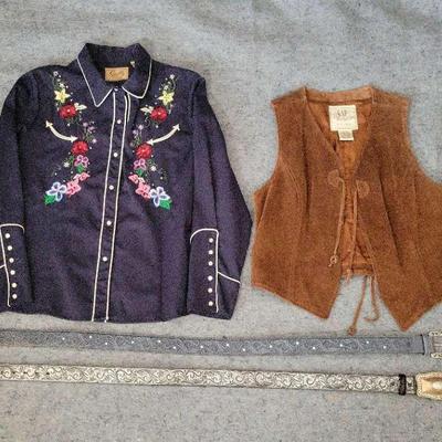 Western Wear Collection – Embroidered Shirt, Suede GAP Vest & Tooled Leather Belts