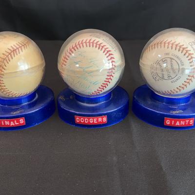 Signed MLB Baseball Trio – Dodgers, Cardinals & Giants with Display Stands