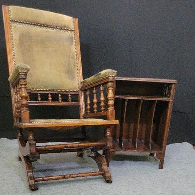 Spring Base Rocking Chair & Wooden Magazine Stand with Carved Details
