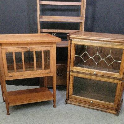 Mission Style Oak Side Table, Barrister Bookcase & Shelf