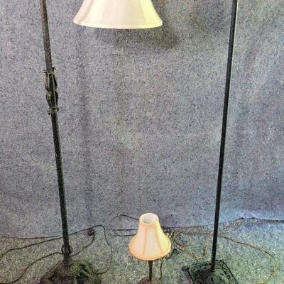 Antique Cast Iron Swing Arm Floor Lamps & Mini Table Lamp | Ornate Bases & Classic Shades