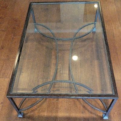 Glass Top Coffee Table | Hammered Metal Base | Elegant Geometric Design
