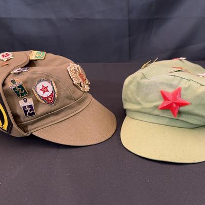 Soviet Union Russian Military Hat & Hat With Red Star & International Pins