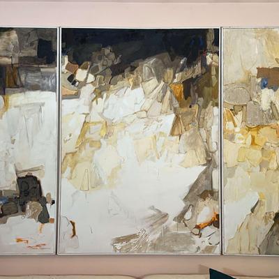 Moselle Townsend Large Abstract Triptych Wall Art | Textured Neutral & Earth Tones on Canvas 