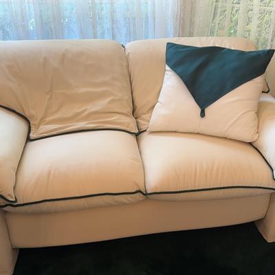 Cream Loveseat Sofa with Green Trim