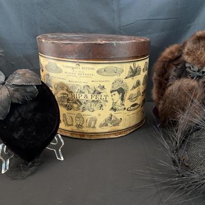 Original Millinery Box W/ Women’s Hats | Velvet & Feather Details