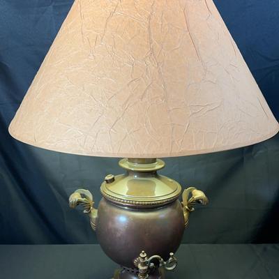 Antique Russian Samovar Lamp | Brass & Copper Body | Converted to Table Lamp