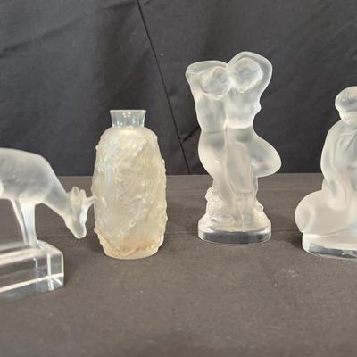 Lalique Crystal Figurines and Vase | Deer, Dancers, Seated Nude, and Floral Perfume Bottle