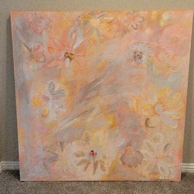 Original Signed Abstract Floral Painting | Levinson 1997 | Textured Canvas with 3D Butterflies