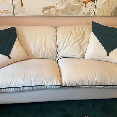 Vintage Cream Sofa with Green Trim