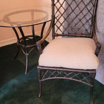 Rutan Metal Glass Top Table And Chair