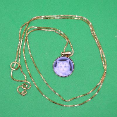 14k Cat Cameo Necklace