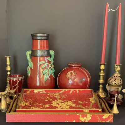 Beautiful  Decorative  Pieces With Majolica Like Pottery  Vase And Brass Pieces
