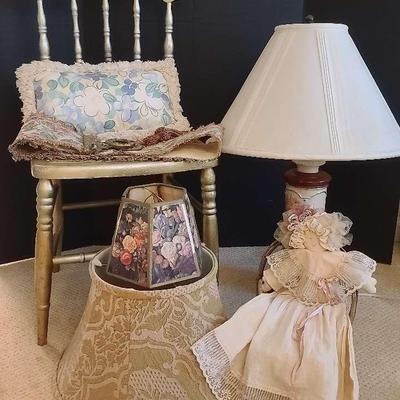 Wooden Spindle Chair, Lamp, Bell Pull, And Other Decor
