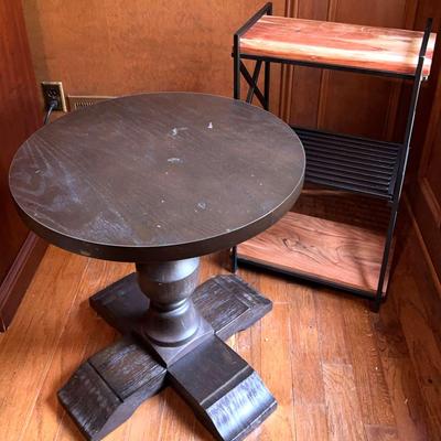 Two Modern Pieces Of Furniture: Circular Table And Metal/Wood Shelf