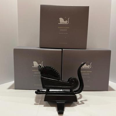 Pottery Barn New Santa's Sleigh Bronze Stocking Holders (4)