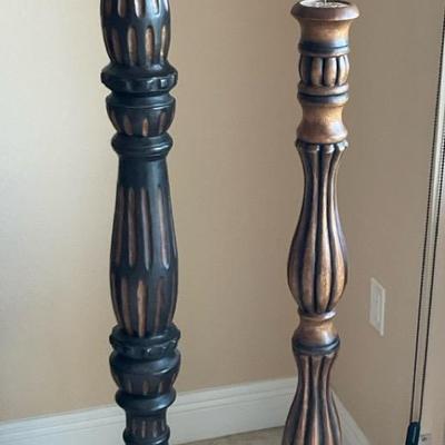 Wooden Floor Candlestick Holder Pair 