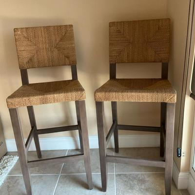 Woven Rope And Wood  Stools With High Back