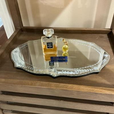 Etched Vanity Mirror With Coco Chanel Perfume Bottle