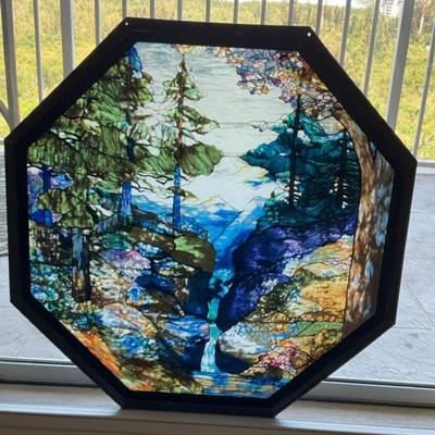 Octagon Shaped Leade Framed Hanging Glass Art