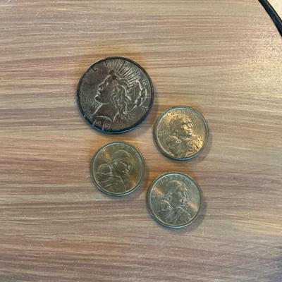 1927 Peace Silver Dollar & Sacagawea Coins