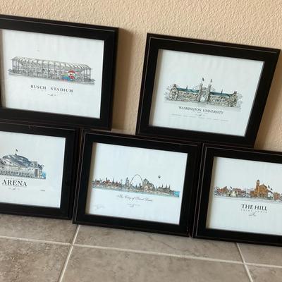 John Pils Art.  Set Of 6 Custom Framed Lithographs Of St Louis