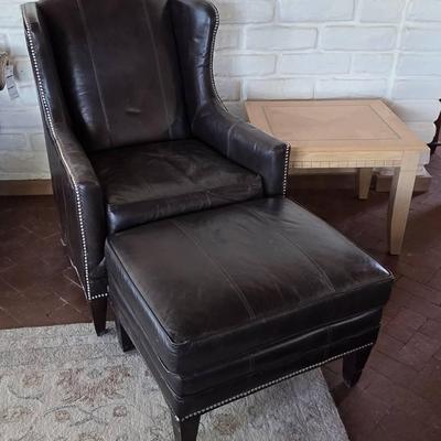 Leather Chair w/ Ottoman & Side Table