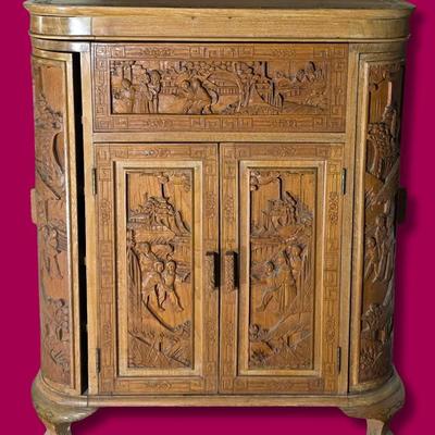 Youon & Co Hand Carved Cocktail Bar Cabinet
