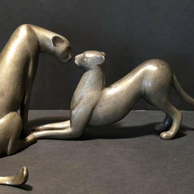 "Cheetah & Panther Pair" #144/750 - Original Loet Vanderveen Bronze Sculpture 