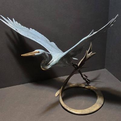 Large Open Wing Crane (#47/65) - Original Brian Arthur Bronze Sculpture