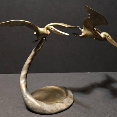 "Pair of Flying Pelicans" (#1/125) - Original Brian Arthur Bronze Sculpture 